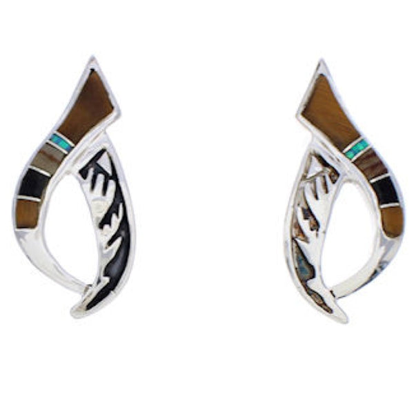 Multicolor Inlay Jewelry Sterling Silver Post Earrings JX23855